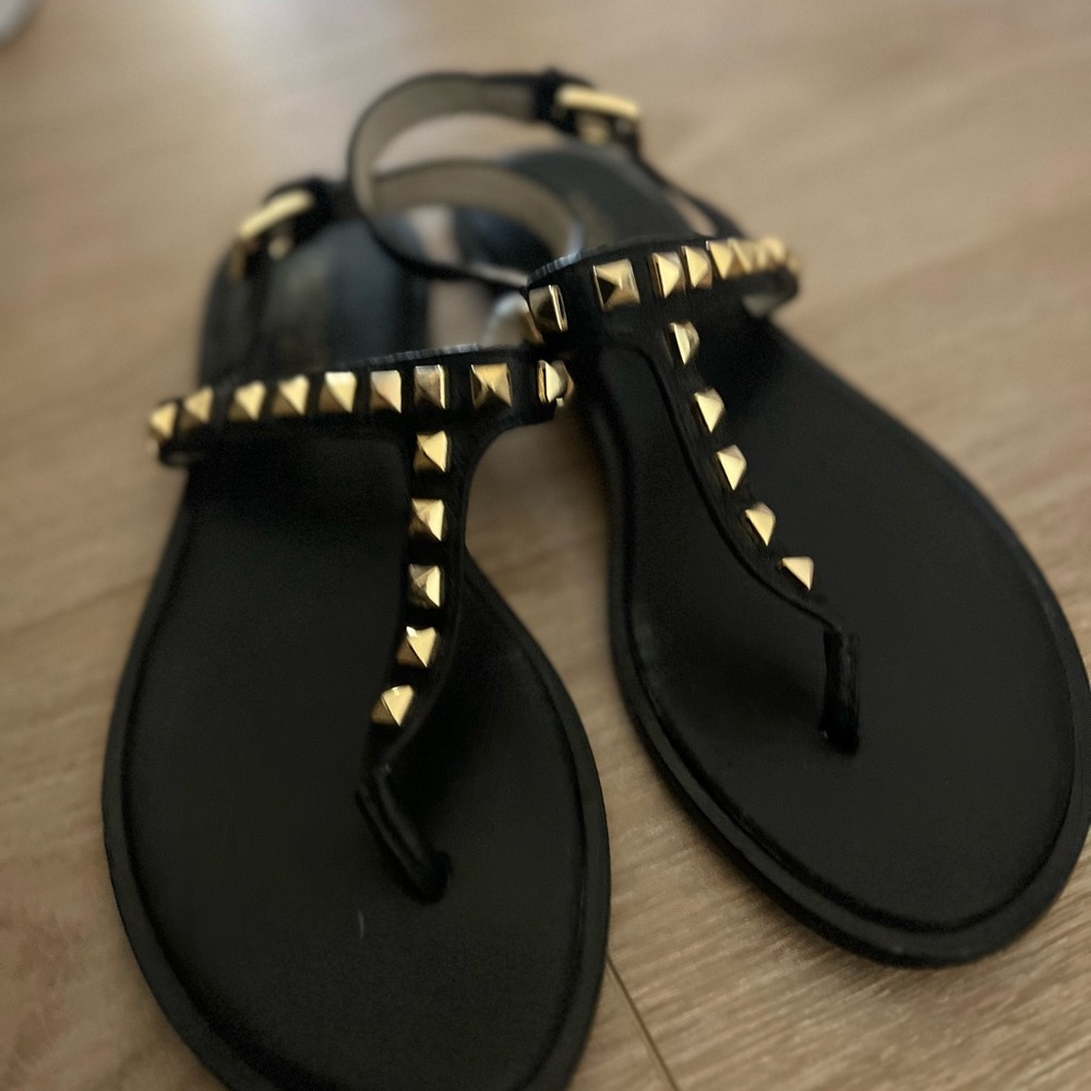 Michael Kors Black and Gold Studded Sandals